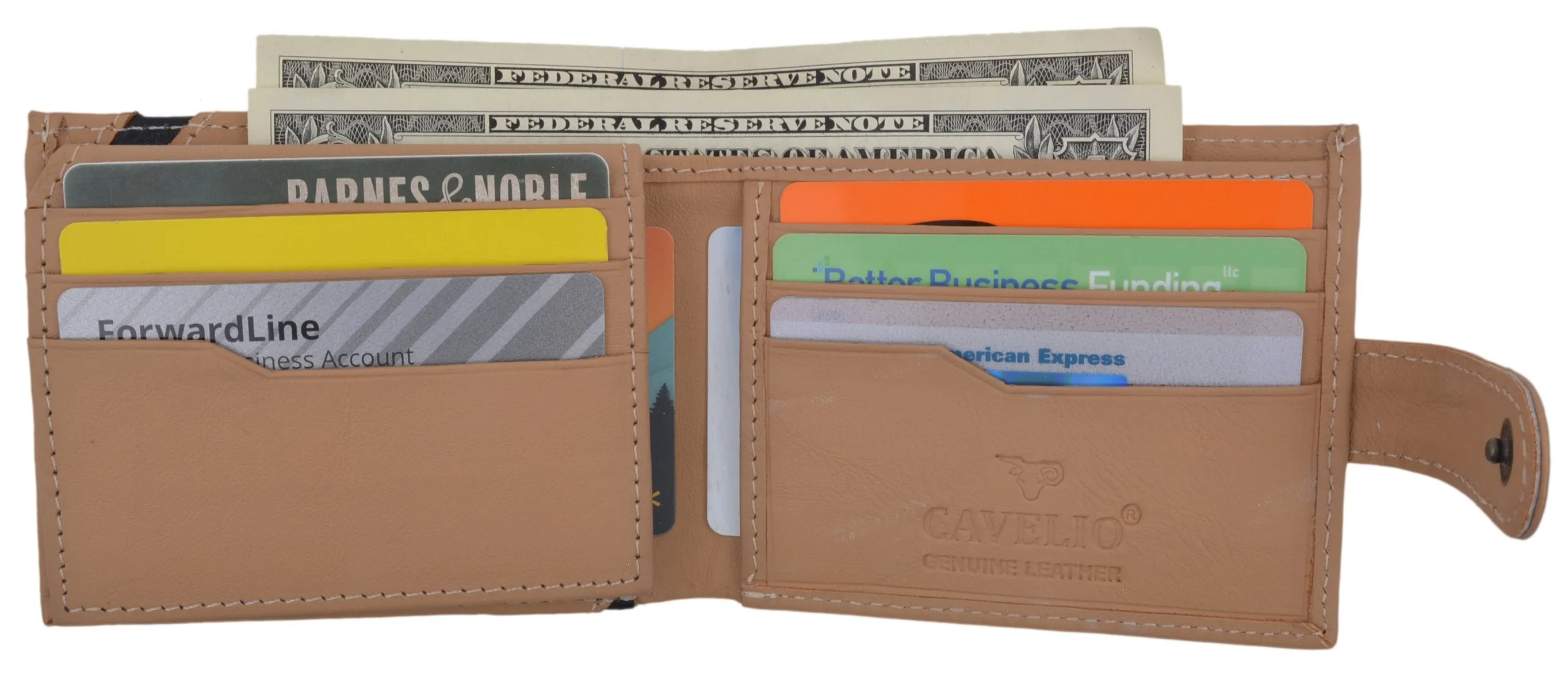 Cavelio Genuine Leather Bifold Card ID Holder Men's Tan Wallet W/ Snap Closure 403353