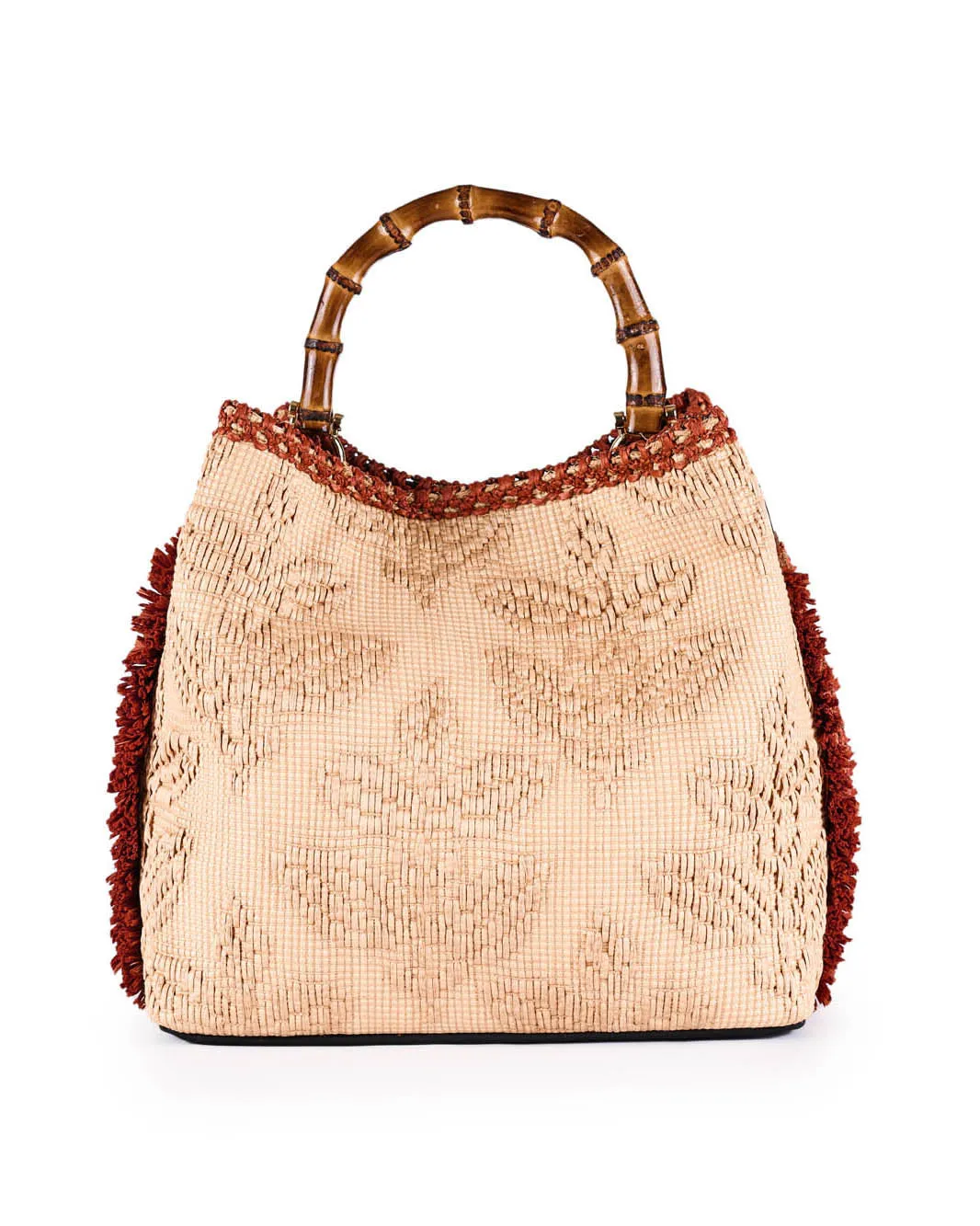 Cayos Chic Beige Bamboo Handle Raffia Bucket Bag