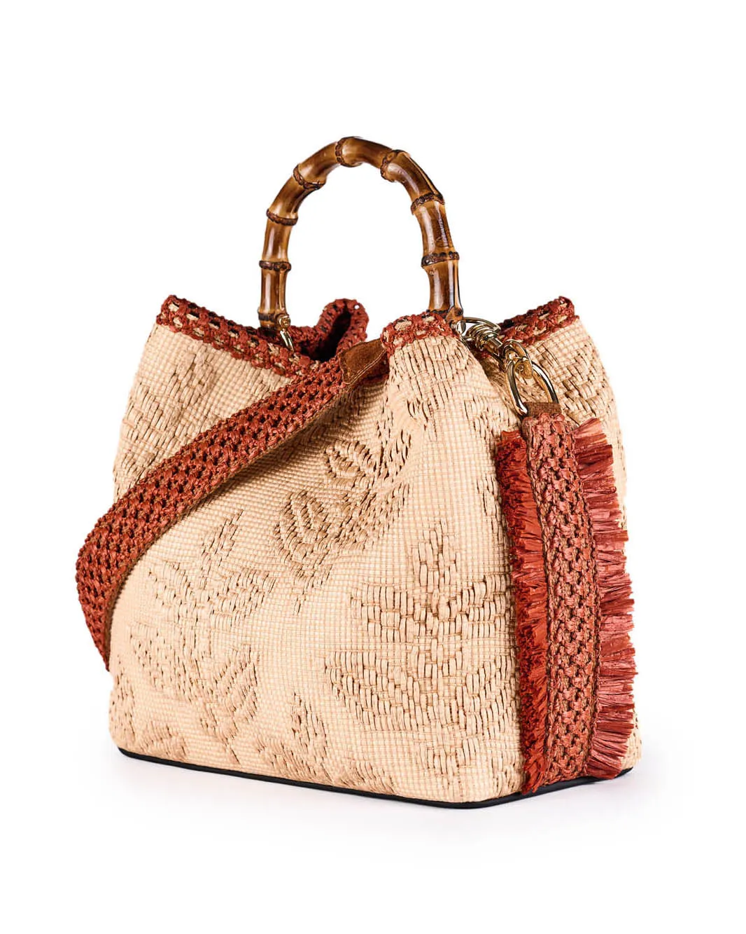 Cayos Chic Beige Bamboo Handle Raffia Bucket Bag