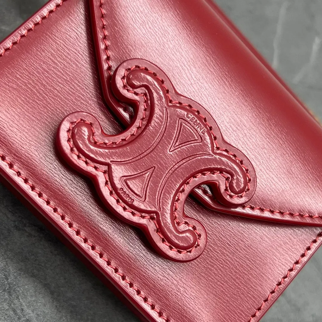 CE Card Holder On Chain Triomphe Red For Women 4in/11cm 10J743DPV.27VD