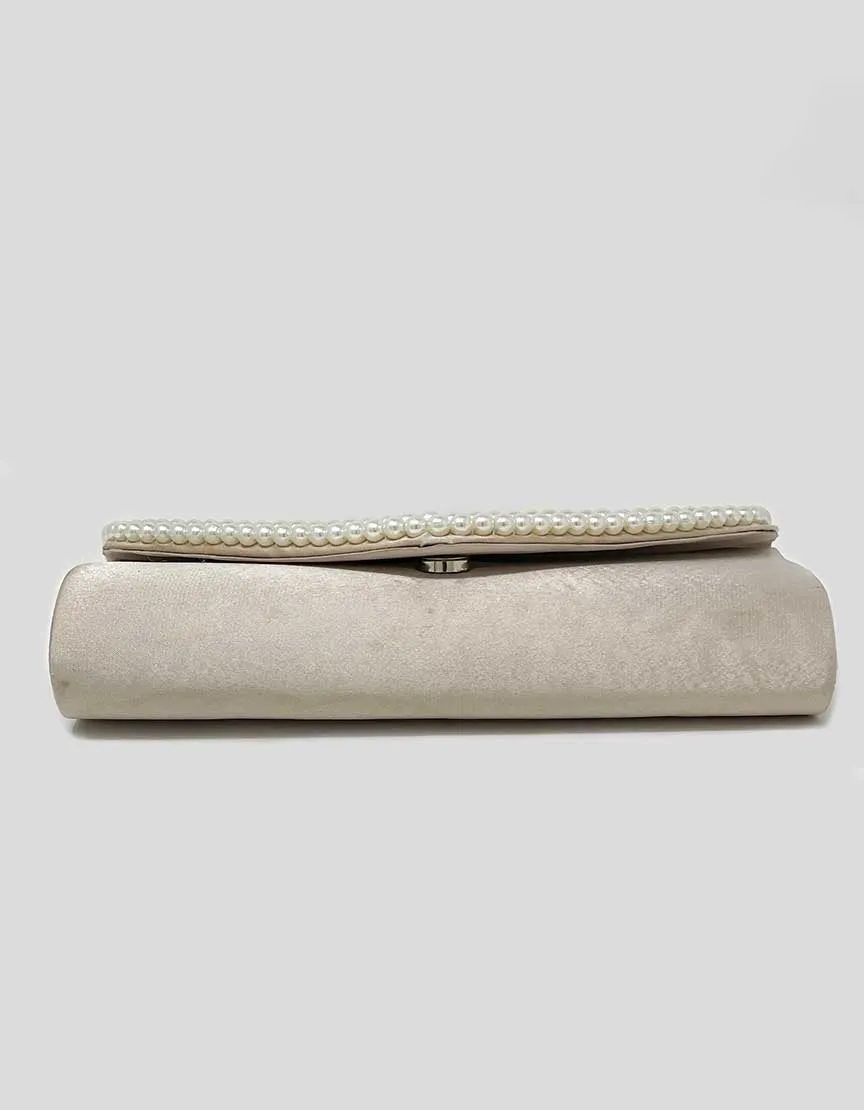 Champagne Evening Clutch With Pearl Embellishments