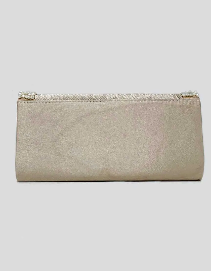 Champagne Evening Clutch With Pearl Embellishments