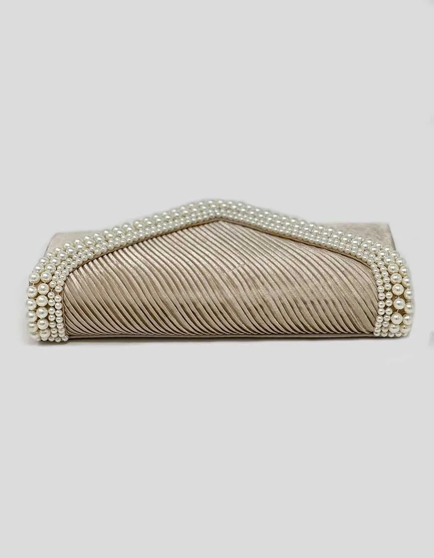 Champagne Evening Clutch With Pearl Embellishments