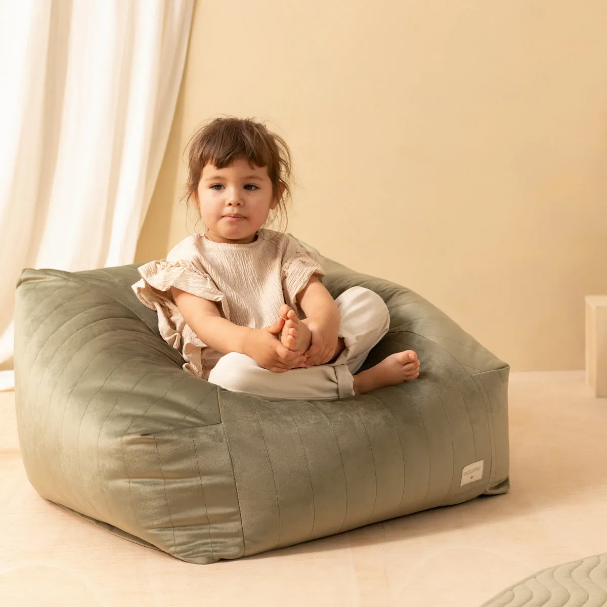 Chelsea Velvet Beanbag - Olive Green