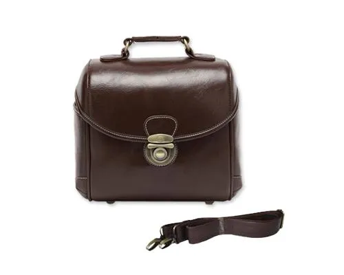 Classic DSLR Leather Shoulder Bag with Detatchable Strap - Dark Brown