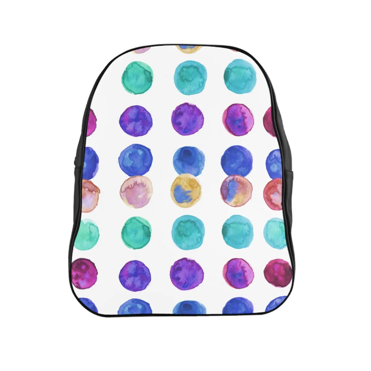 Colorful Polka Dots Backpack, Watercolor Blue Purple Green Polka Dots School Backpack