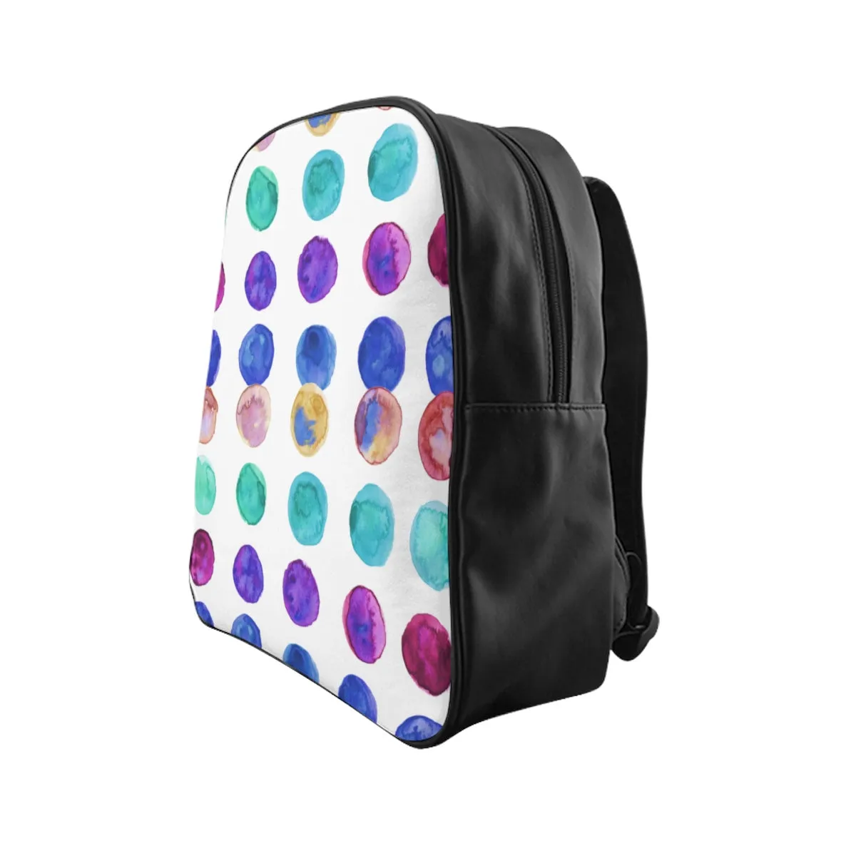 Colorful Polka Dots Backpack, Watercolor Blue Purple Green Polka Dots School Backpack