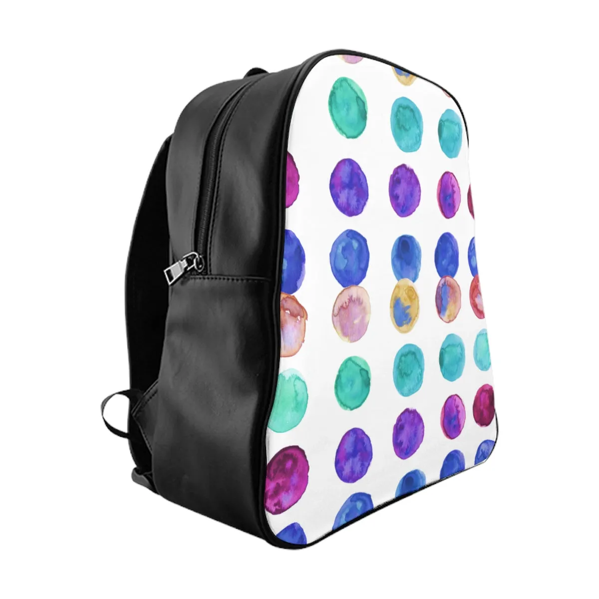 Colorful Polka Dots Backpack, Watercolor Blue Purple Green Polka Dots School Backpack