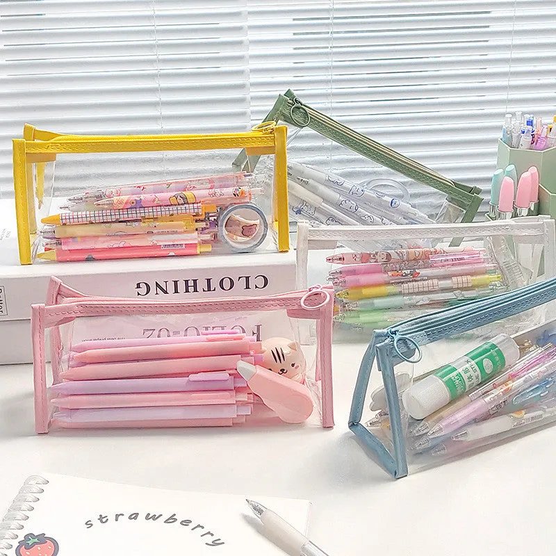 Colorful transparent storage bag, pencil case, simple ins girly heart, cosmetic bag, high appearance, texture, desktop storage stationery bag, practical, zipper transparent bag, ins style