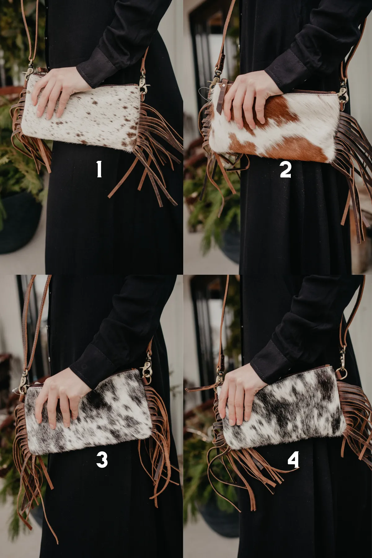 Cowhide and Leather Fringe Small Crossbody Bag