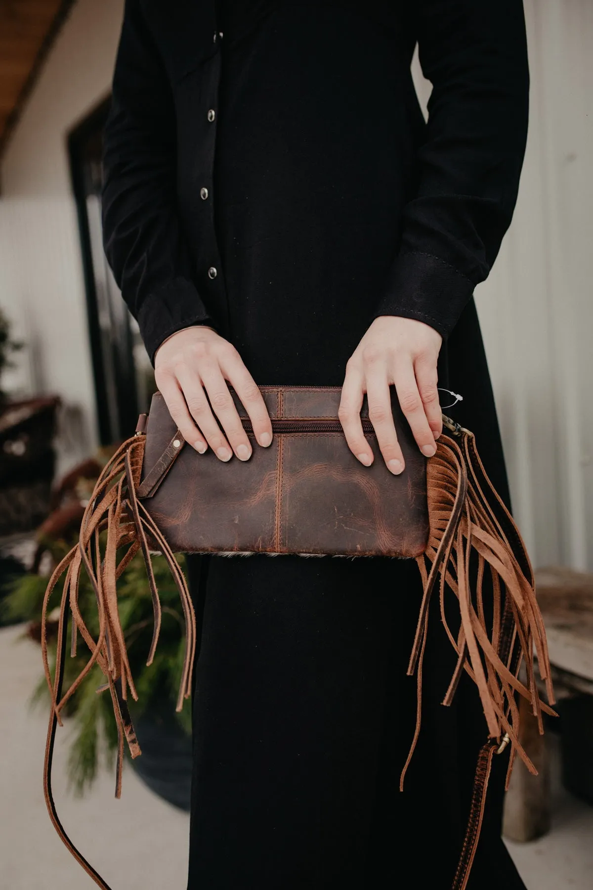 Cowhide and Leather Fringe Small Crossbody Bag