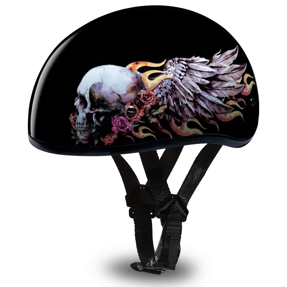 D6-SKW D.O.T. DAYTONA SKULL CAP - W/ SKULL WINGS