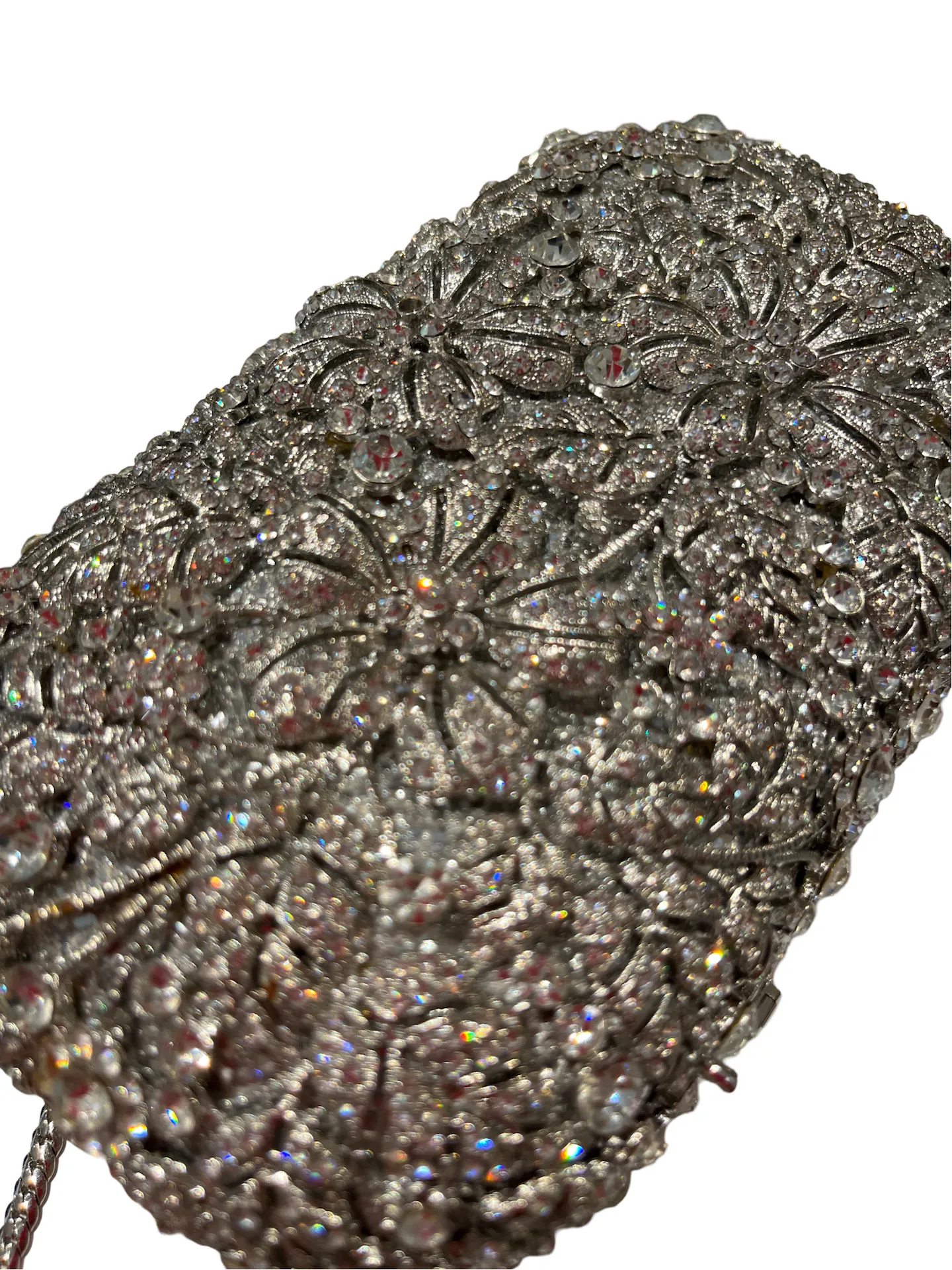 Dazzling Austrian Crystal Embellished Silver Metallic Clutch Vintage