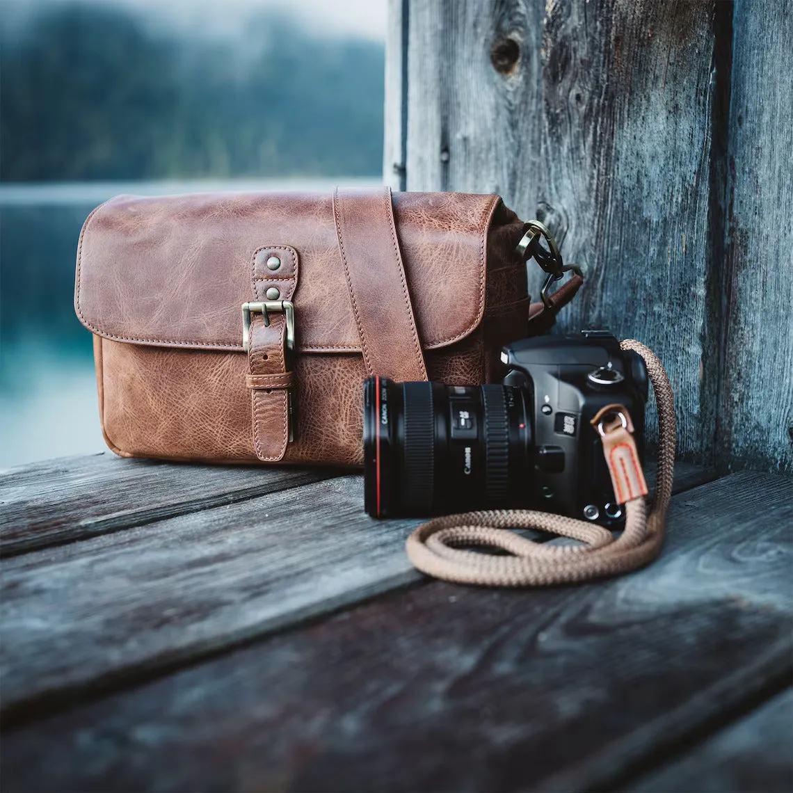 Dazzlo Top Grain Leather Camera Messenger Bag - Black/Brown/Maroon/Green - 12"