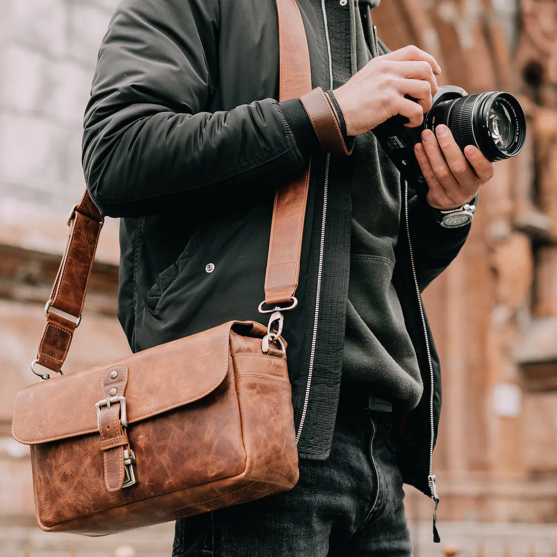 Dazzlo Top Grain Leather Camera Messenger Bag - Black/Brown/Maroon/Green - 12"