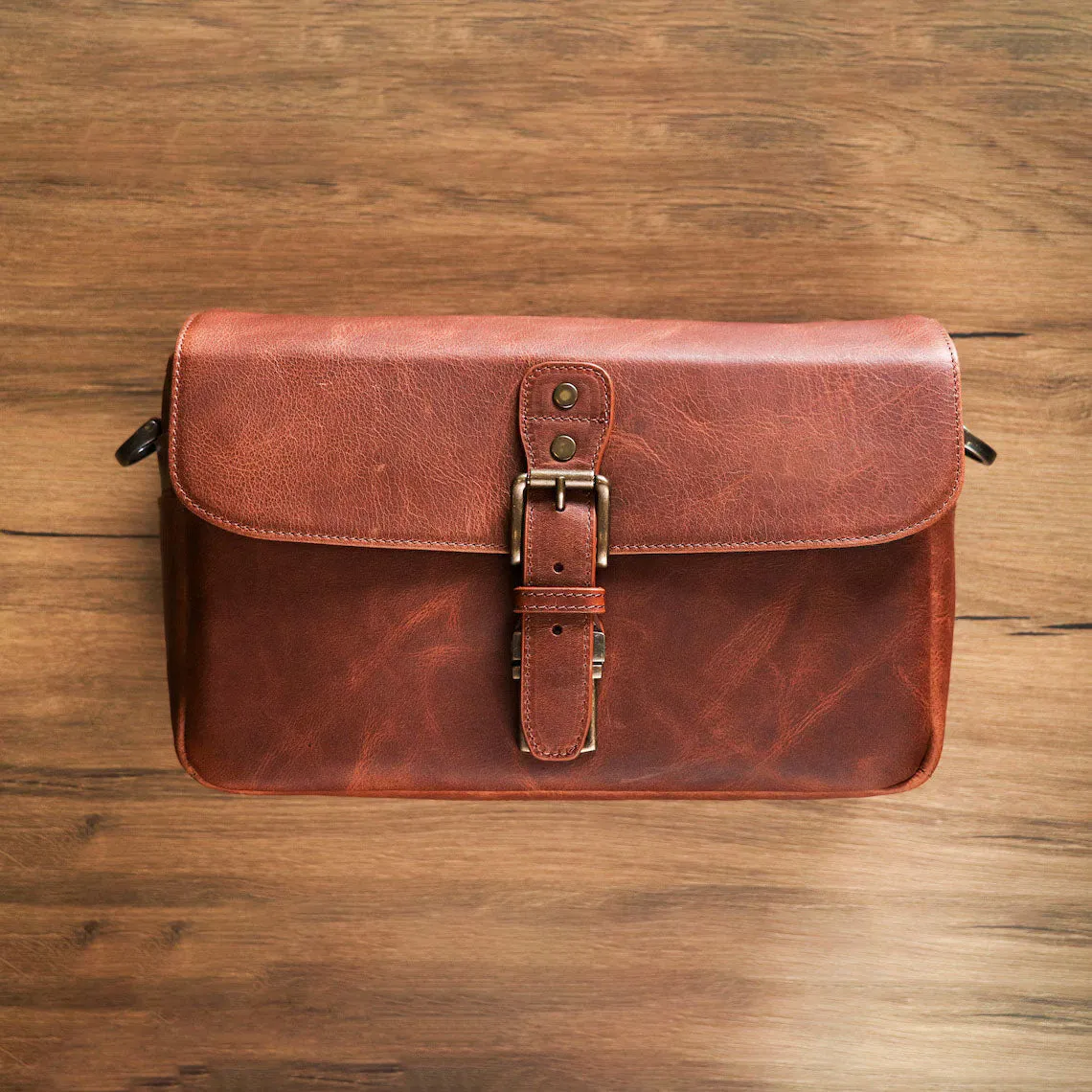 Dazzlo Top Grain Leather Camera Messenger Bag - Black/Brown/Maroon/Green - 12"