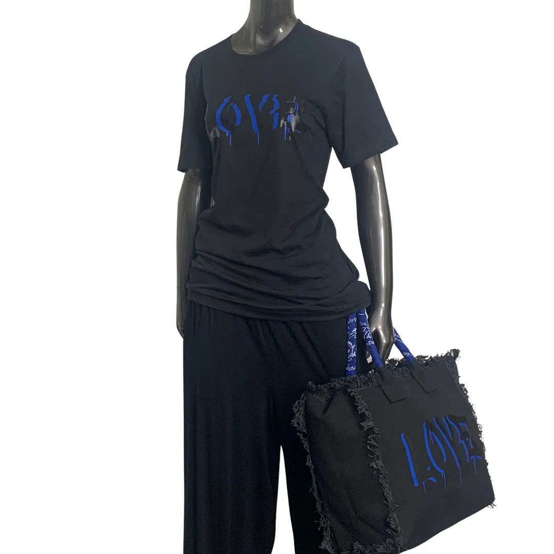 Dripping LOVE Shoulder Tote - Blue