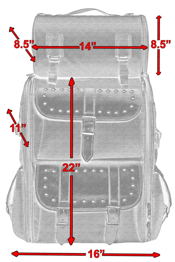 DS391S Classic Leather and Textile Touring Sissy Bar Luggage with Studs