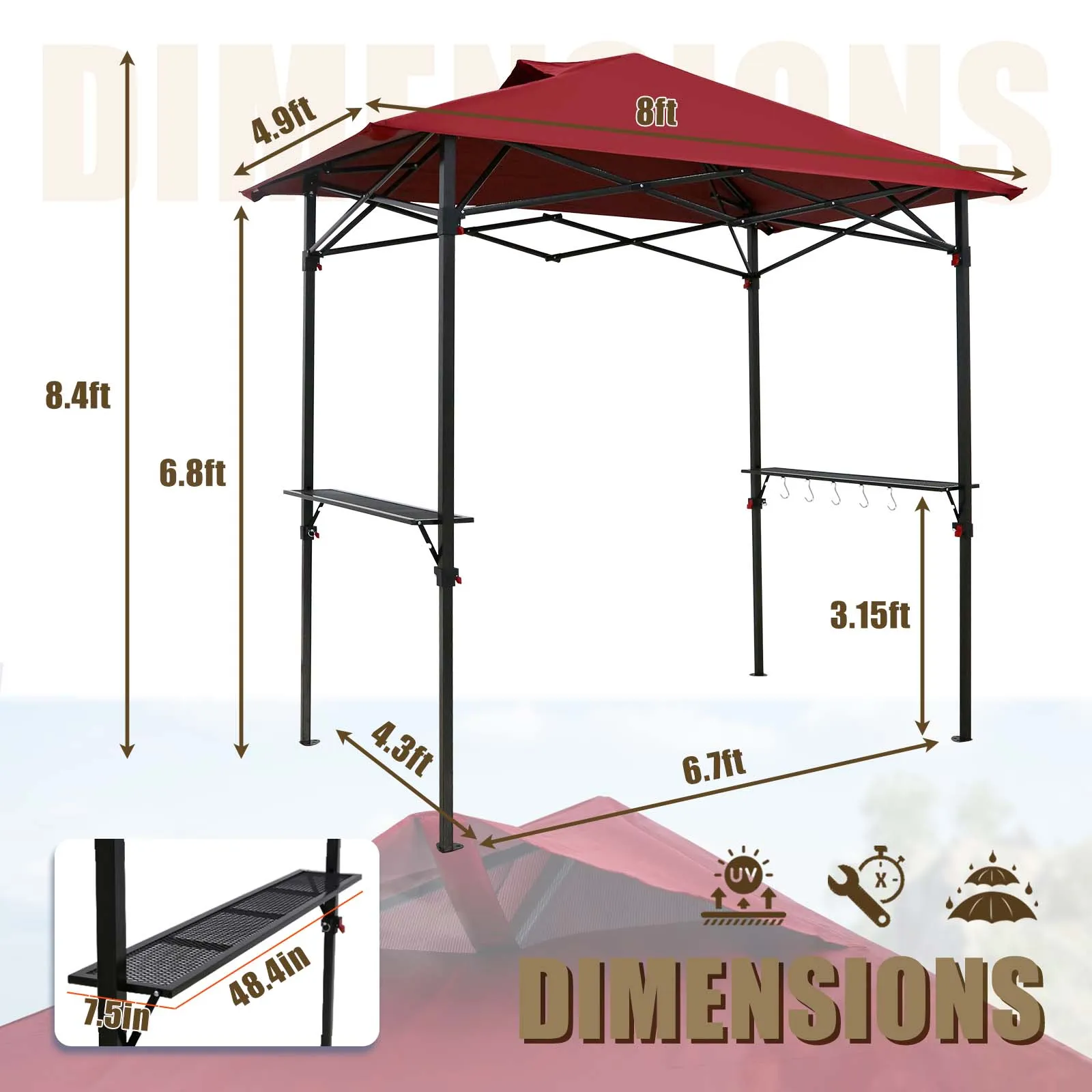 EAGLE PEAK 8x5 Pop up Grill Gazebo with Wheeled Bag, Instant Outdoor BBQ Canopy with Air Vent for Barbeque