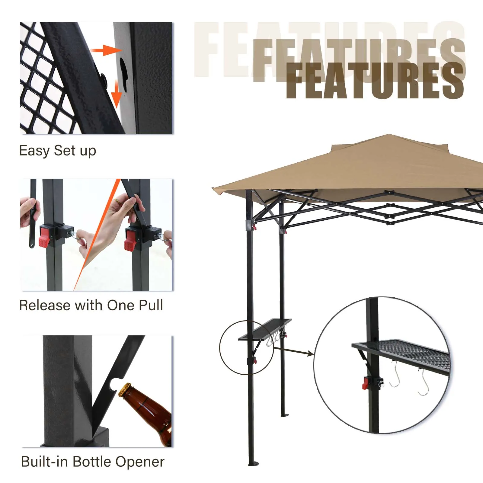 EAGLE PEAK 8x5 Pop up Grill Gazebo with Wheeled Bag, Instant Outdoor BBQ Canopy with Air Vent for Barbeque