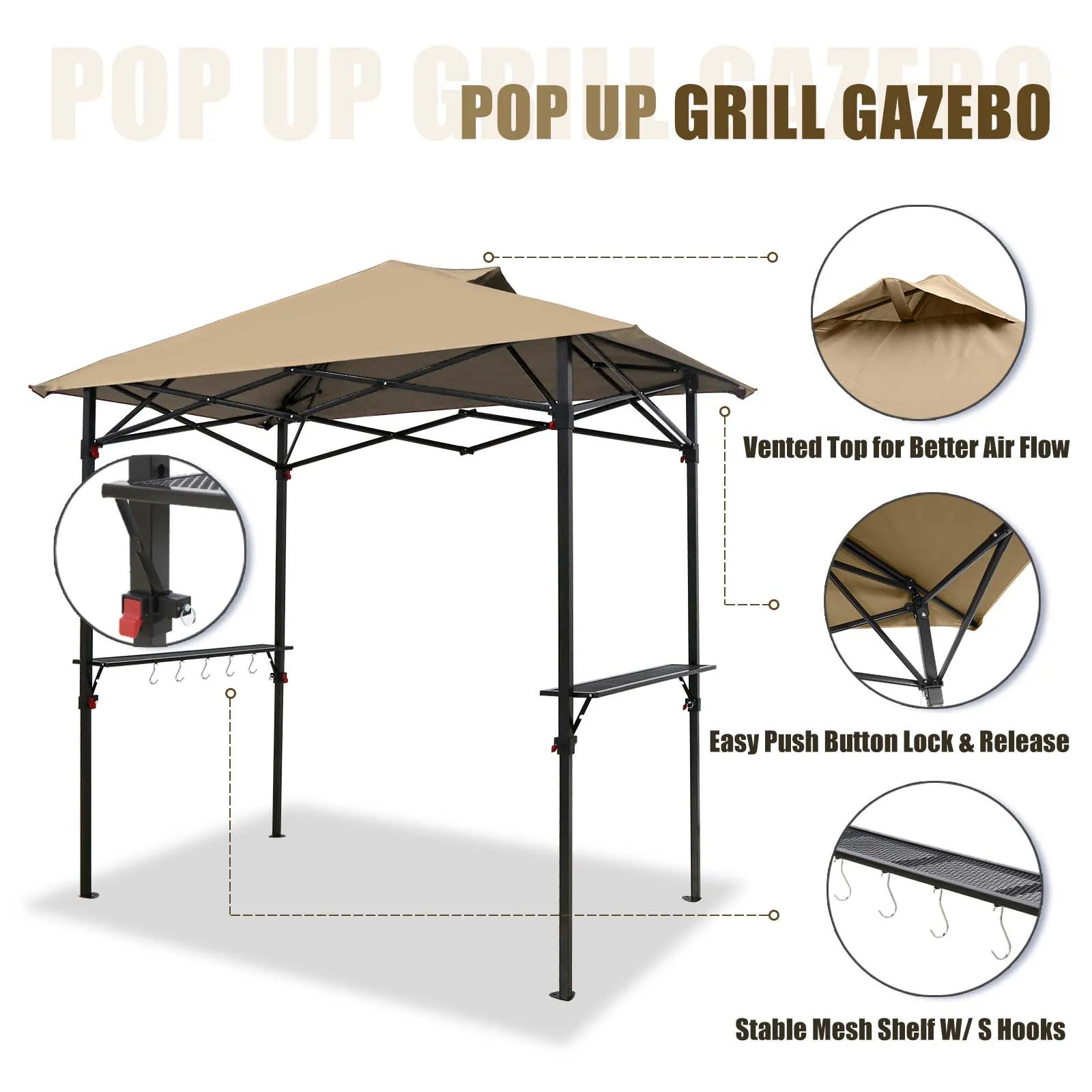 EAGLE PEAK 8x5 Pop up Grill Gazebo with Wheeled Bag, Instant Outdoor BBQ Canopy with Air Vent for Barbeque