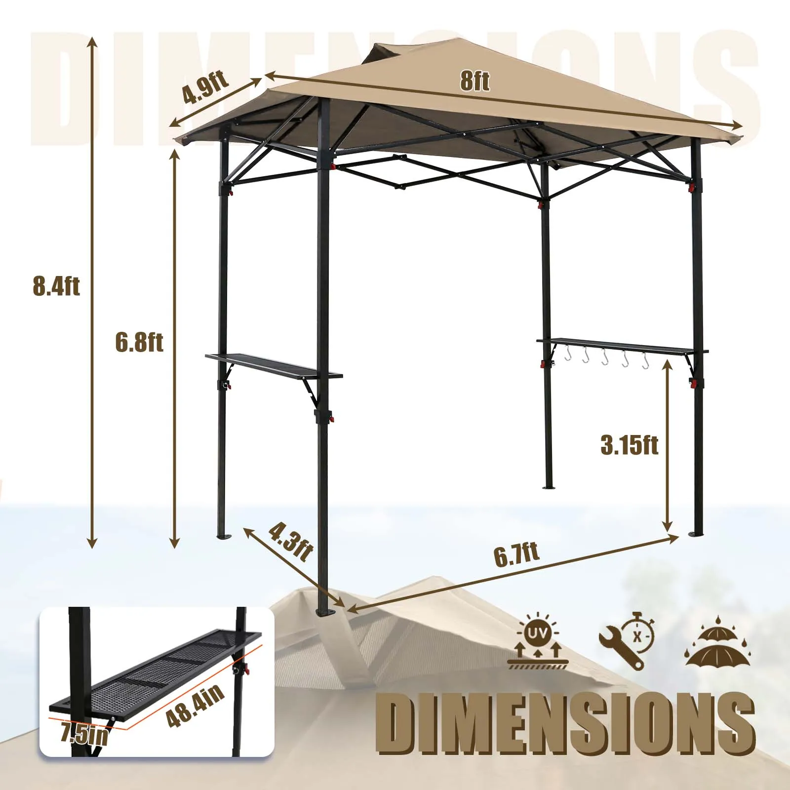 EAGLE PEAK 8x5 Pop up Grill Gazebo with Wheeled Bag, Instant Outdoor BBQ Canopy with Air Vent for Barbeque