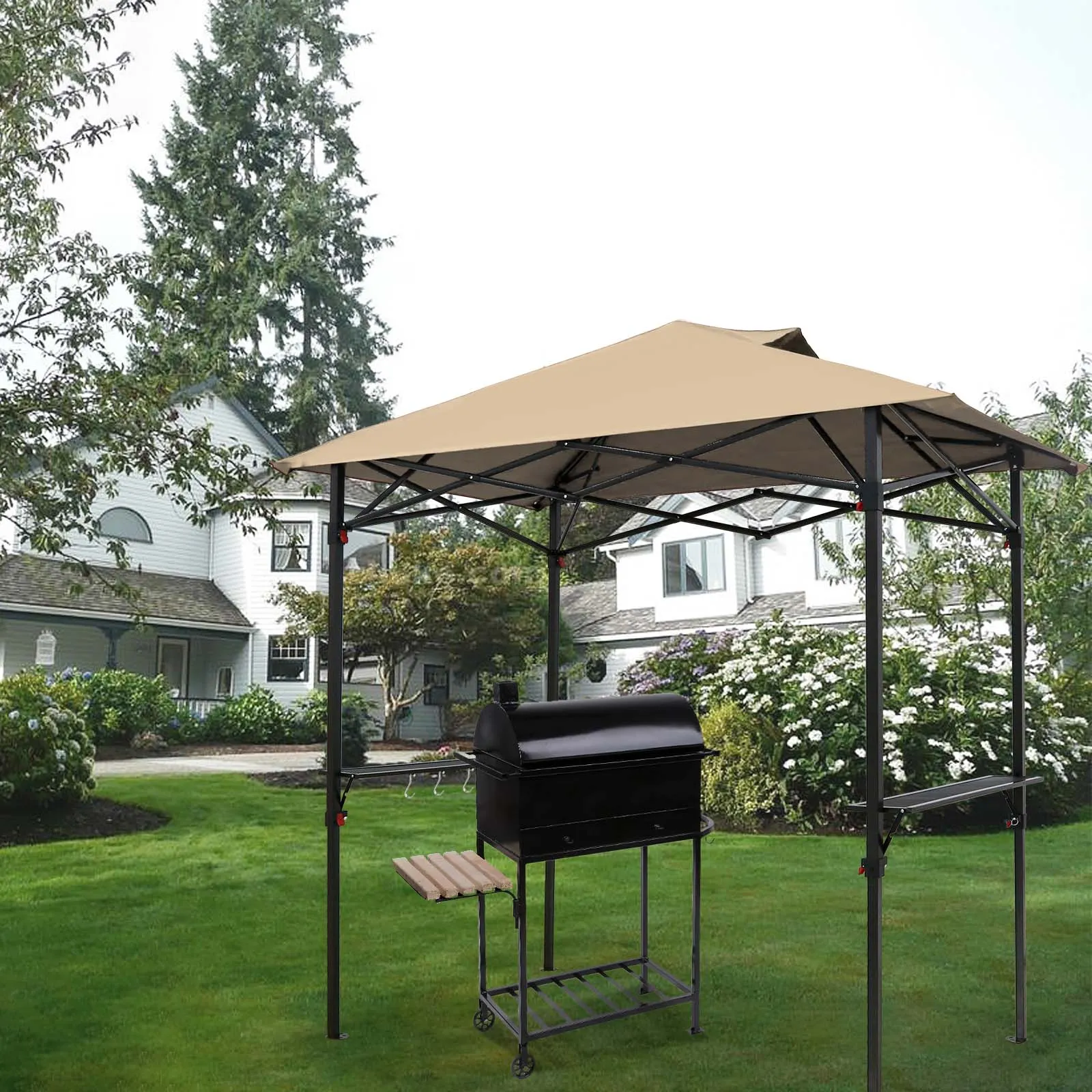 EAGLE PEAK 8x5 Pop up Grill Gazebo with Wheeled Bag, Instant Outdoor BBQ Canopy with Air Vent for Barbeque