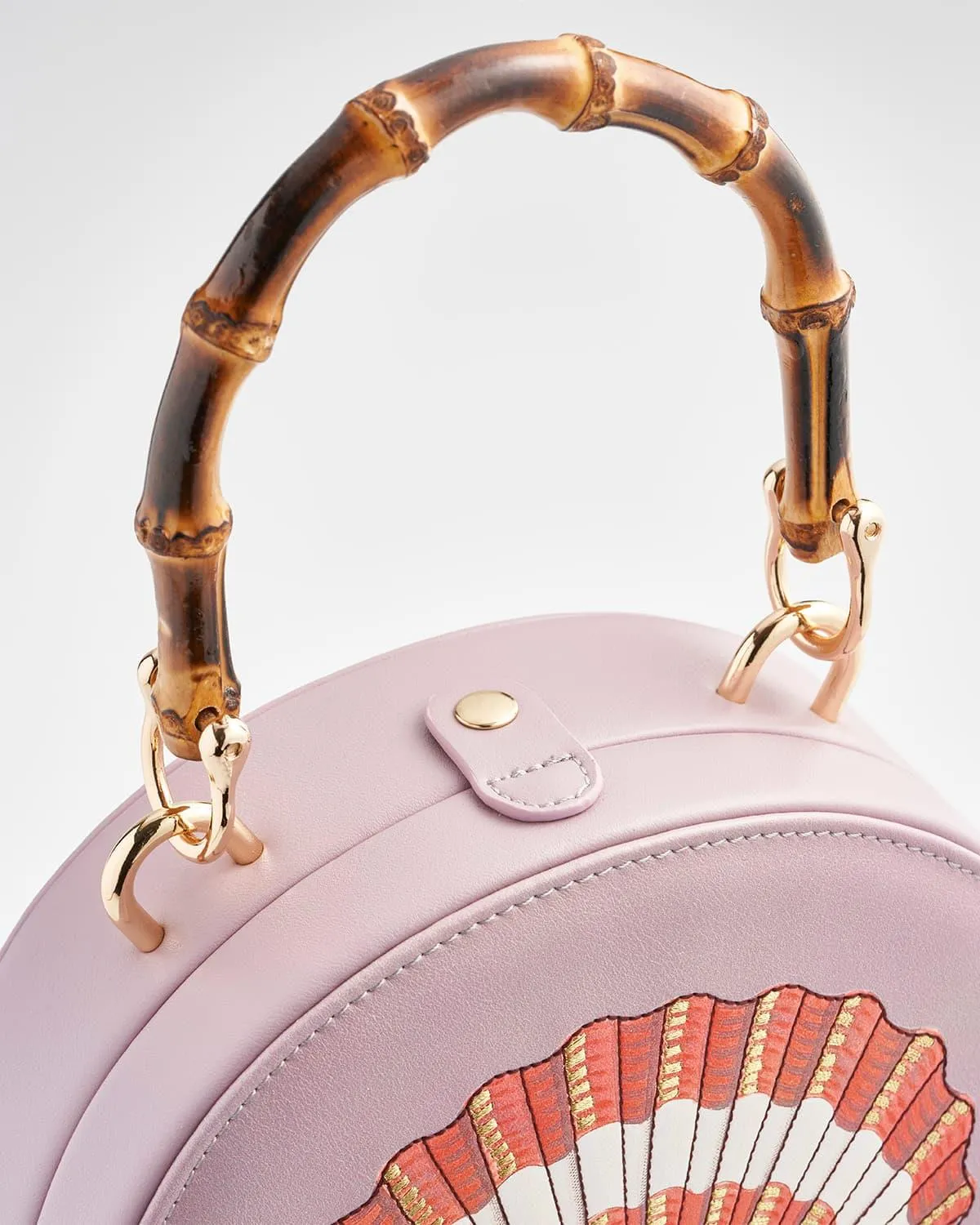 Embroiderd Shell Lilac Bamboo Top Handle Bag