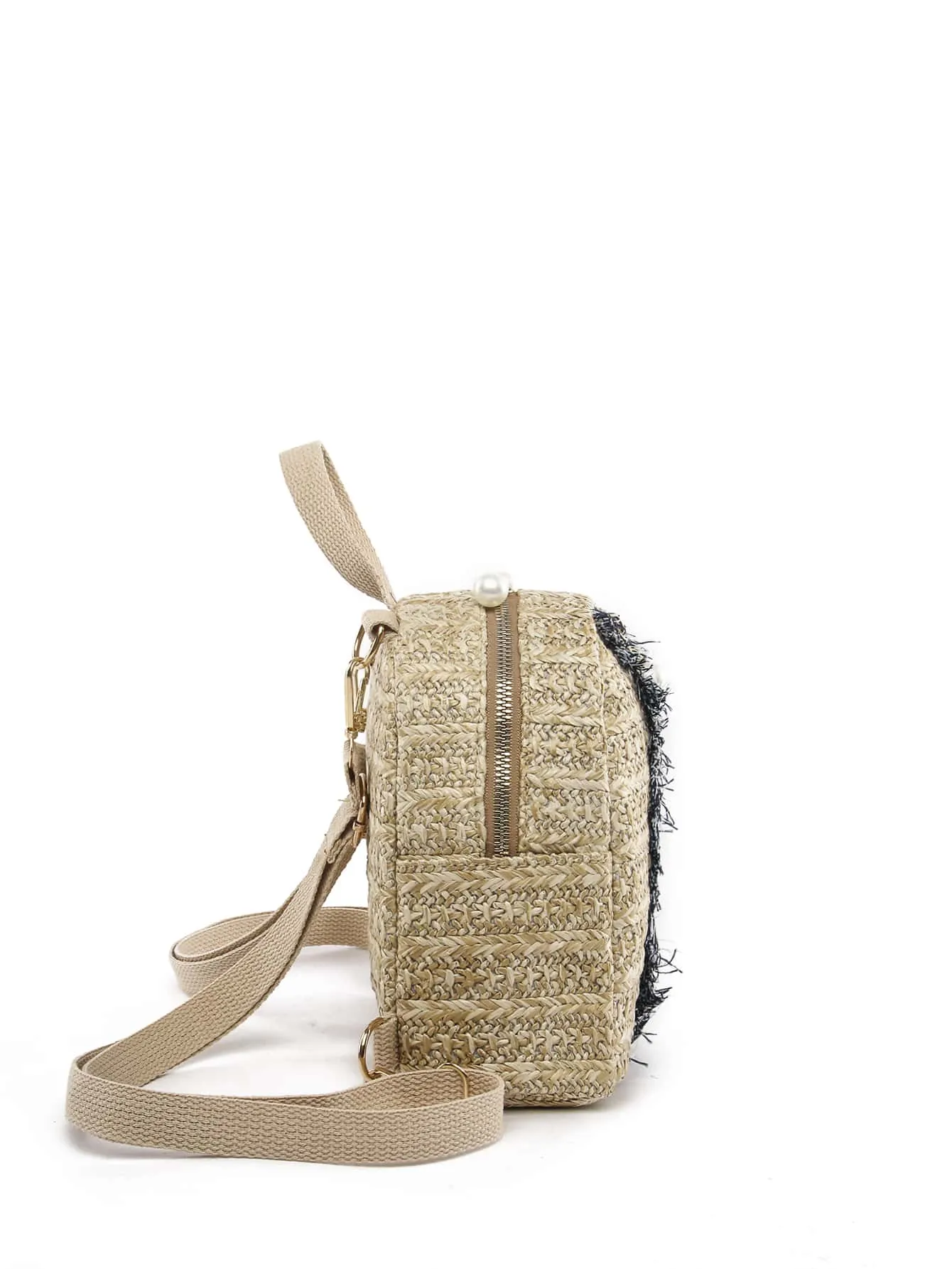 Fringe Trim Straw Backpack