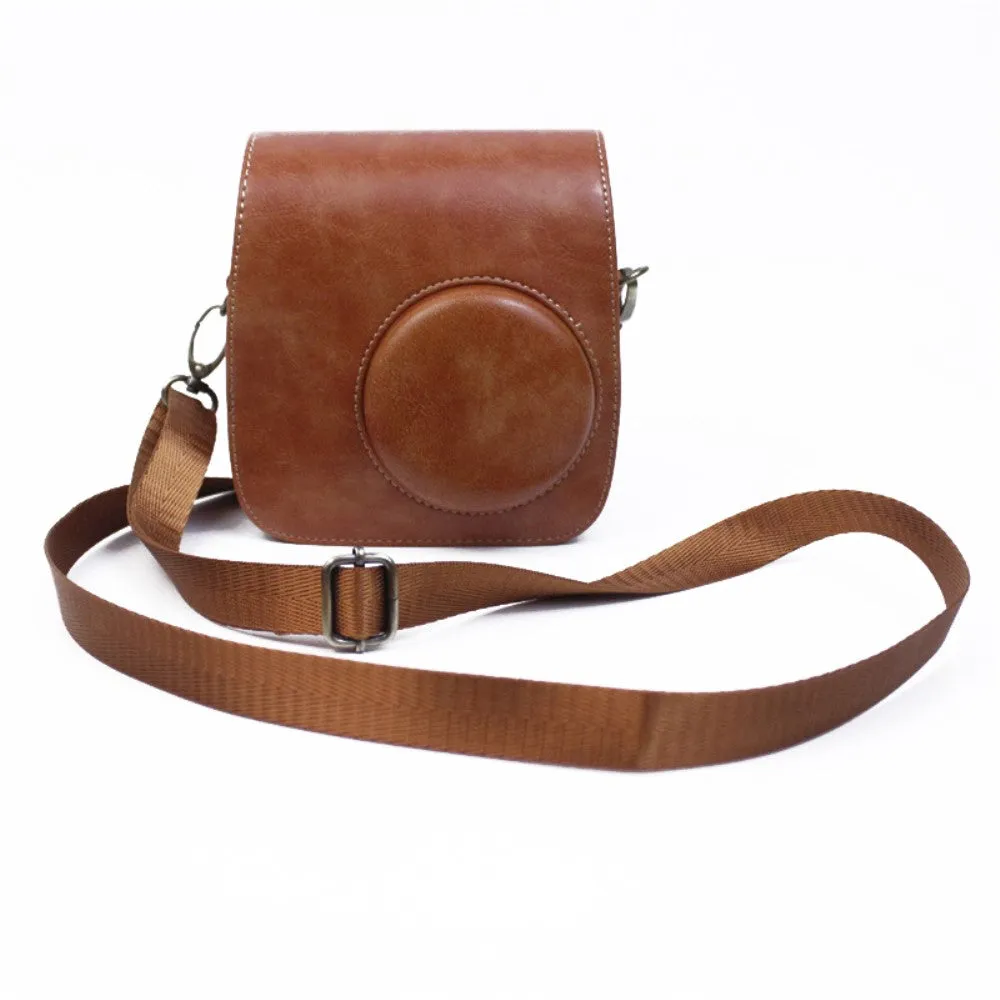 Fujifilm Instax Mini 7 Plus leather case with shoulder strap - Brown