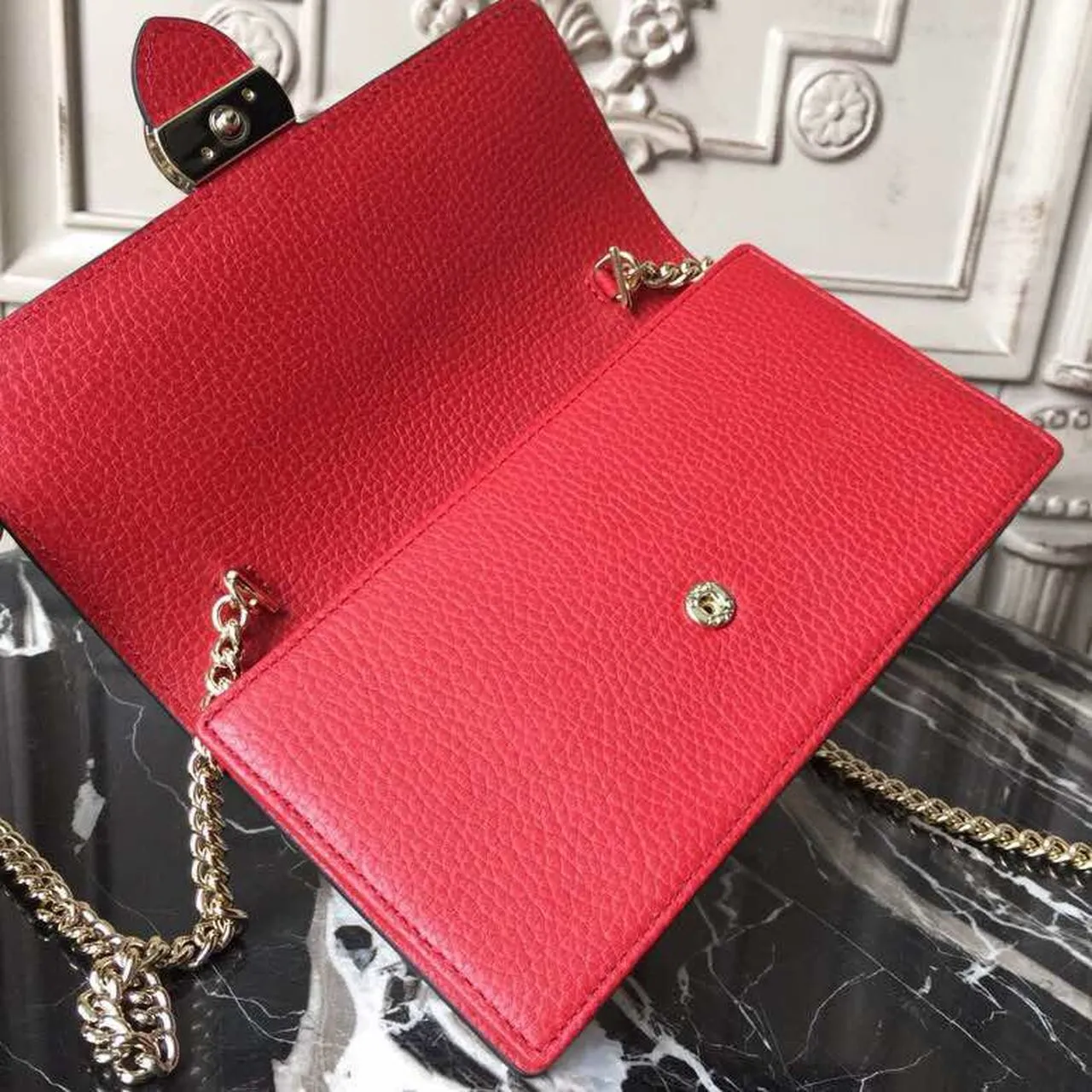 gg Interlocking gg Crossbody Handbag Grained Calfskin Spring/Summer Collection Red For Women 7.5in/19cm gg 510304