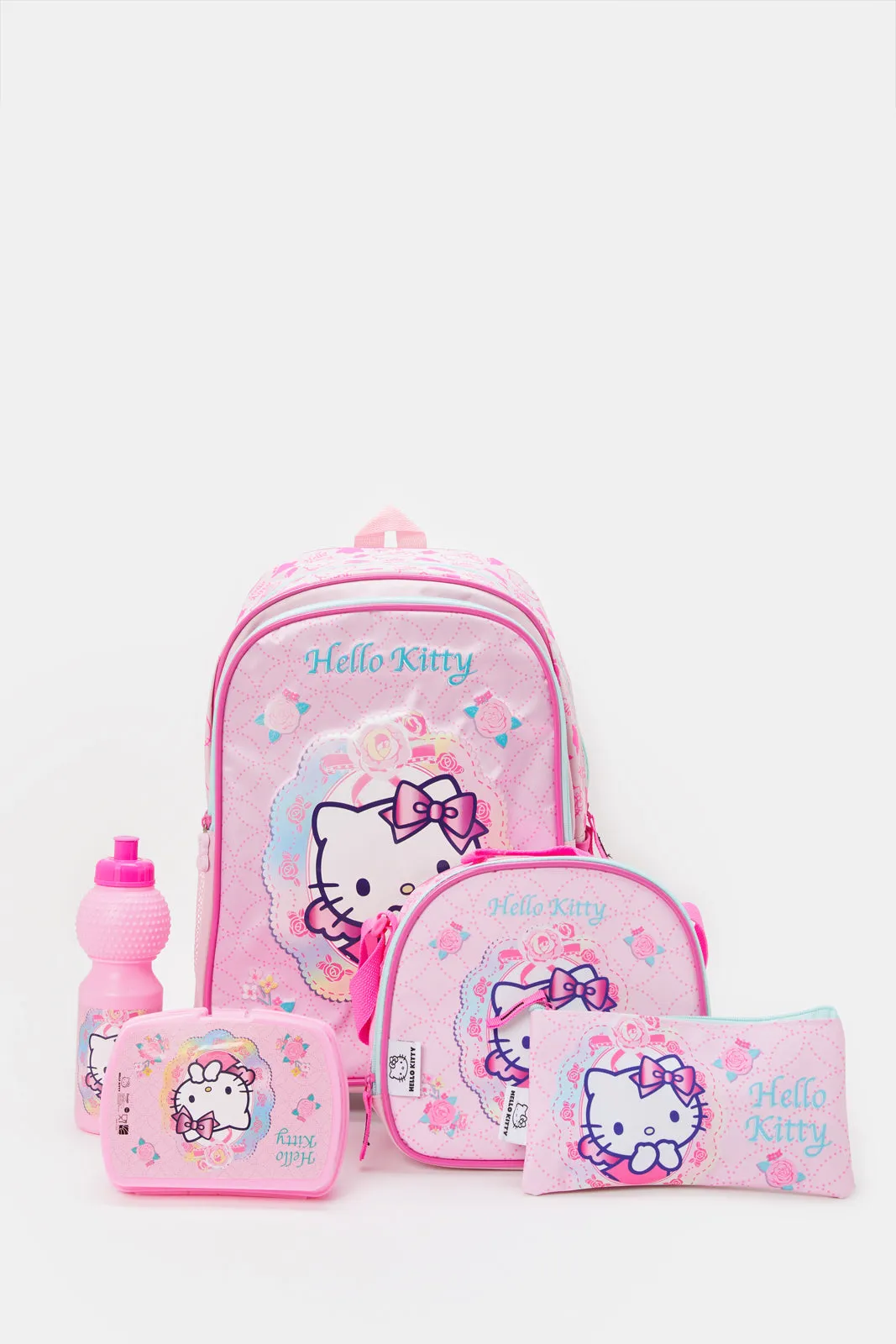 Girls Pink Hello Kitty Print Trolley Bag Set (16 Inch)