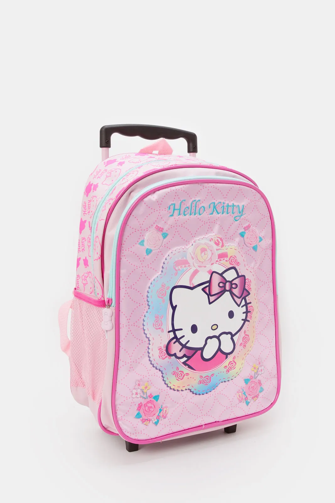 Girls Pink Hello Kitty Print Trolley Bag Set (16 Inch)