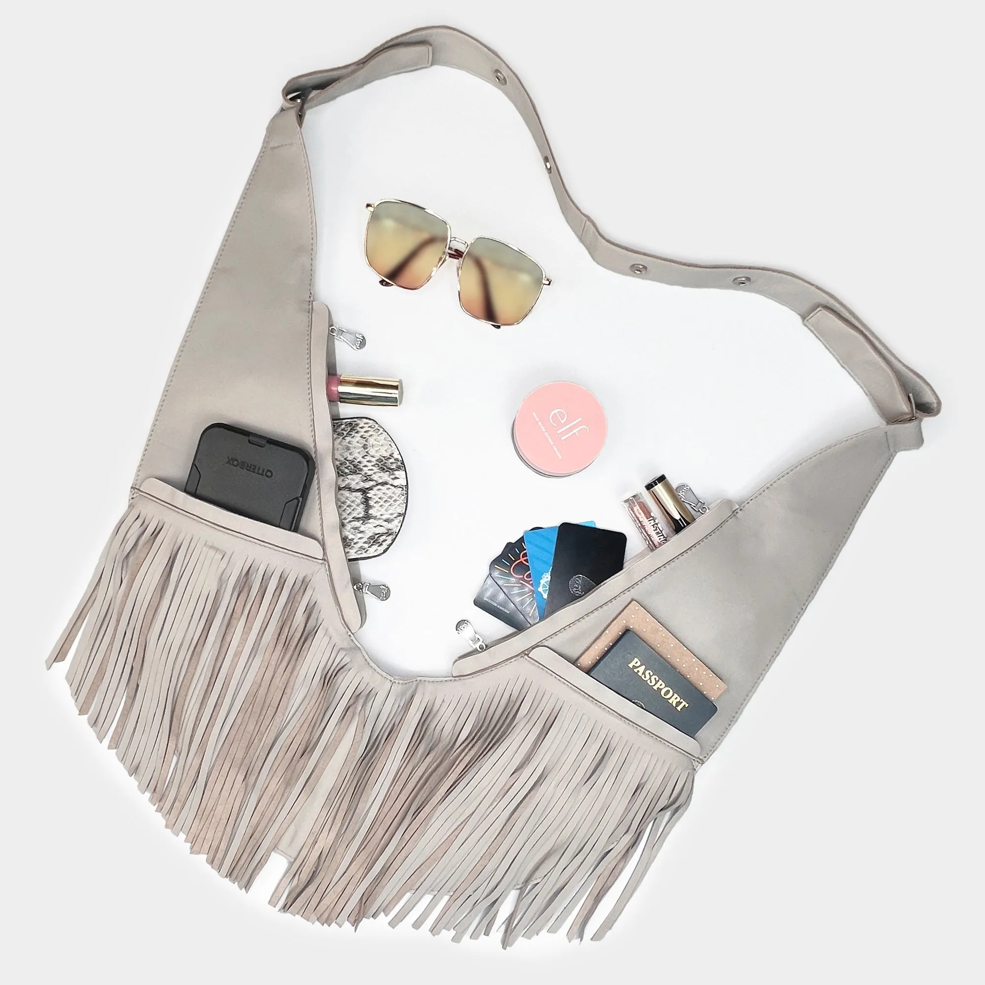 Granite Fringe Leather Sash Bag