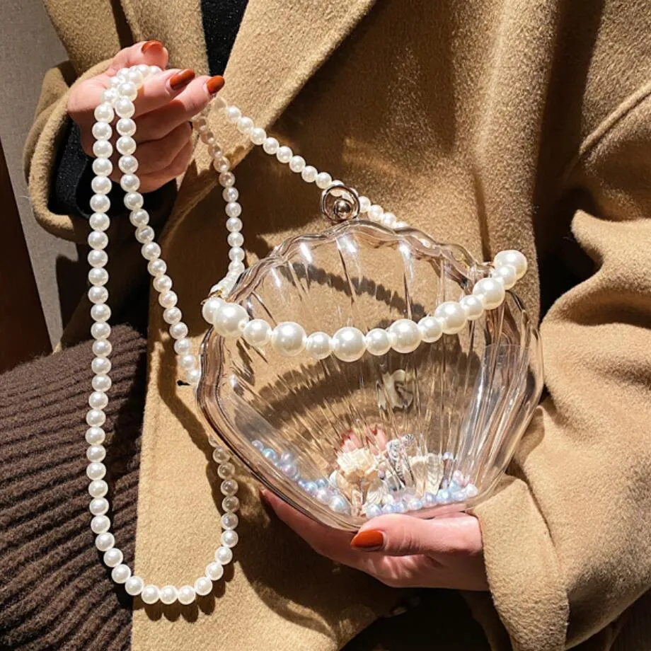 Handbag - Beautiful Transparent Shell with Pearls