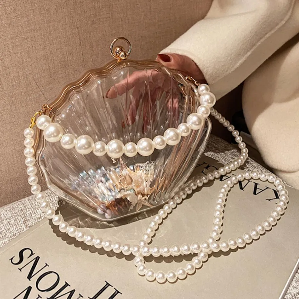 Handbag - Beautiful Transparent Shell with Pearls