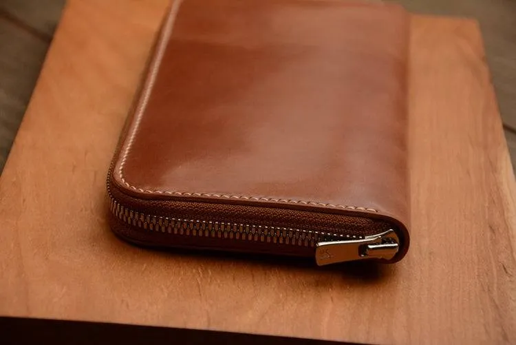 Handmade US Horween Shell Cordovan Leather  Original Whisky Long Wallet Clutch Bag