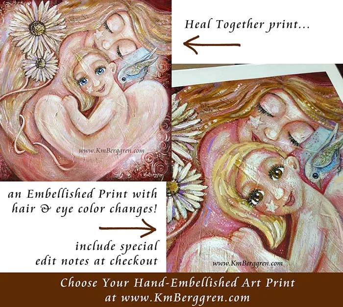 Heal Together - Customize Eye Color with an Embellished Print - Mom, Daughter, Bird Art Print