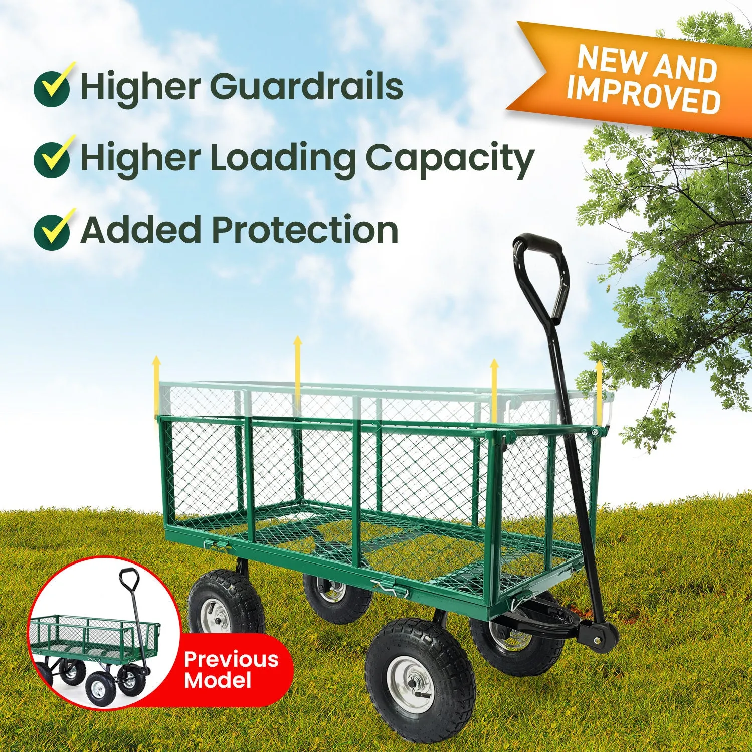 Heavy-Duty Steel Mesh Garden Trolley Cart with 300kg Capacity