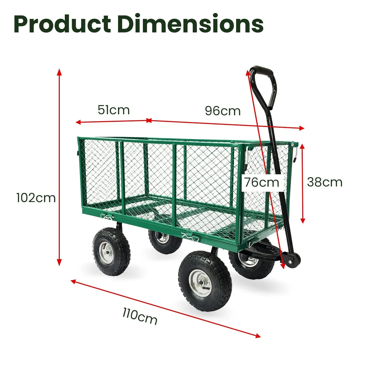 Heavy-Duty Steel Mesh Garden Trolley Cart with 300kg Capacity