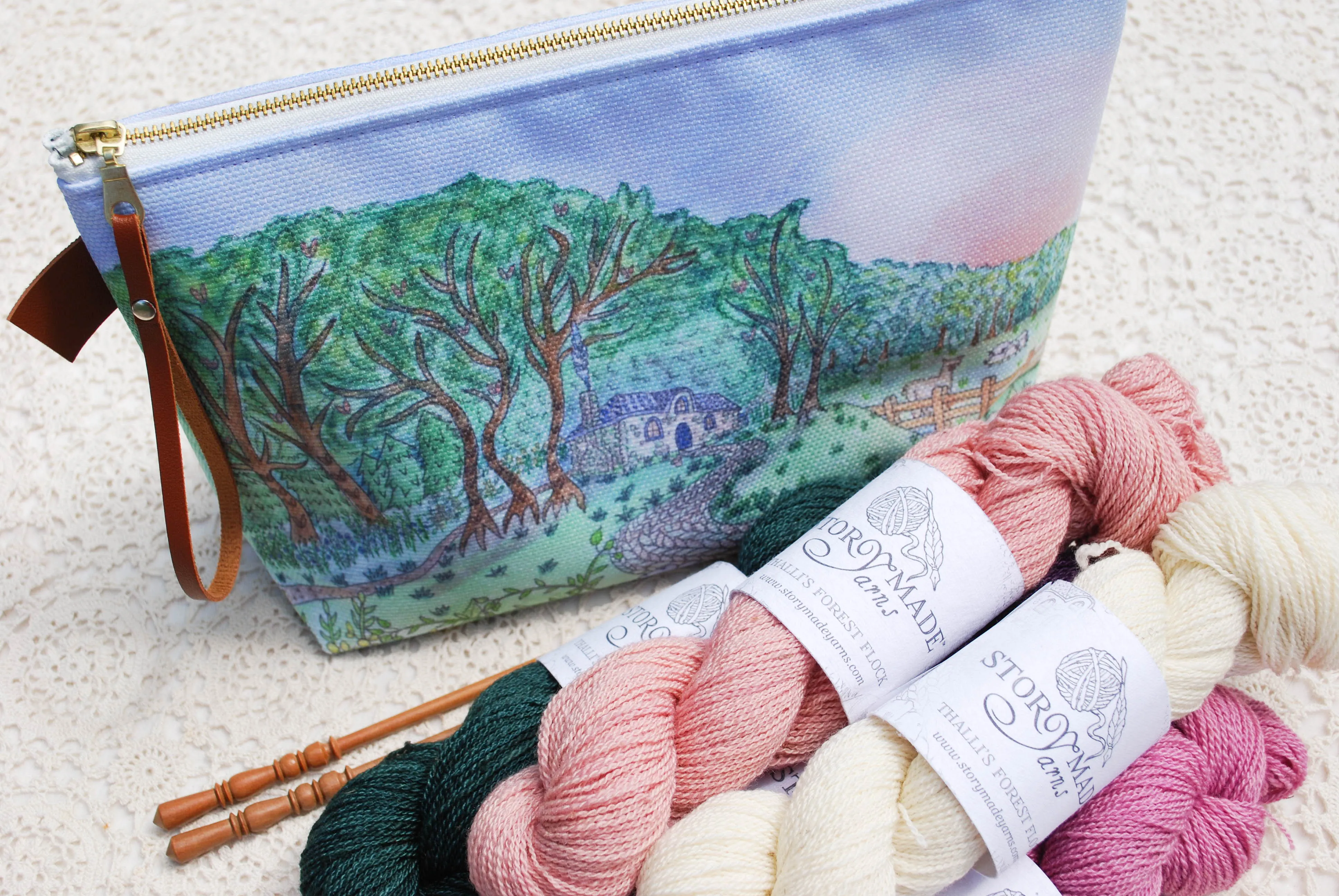 Illustrated Project Bag for Knitting, Crafts: "The Maker's Forest" from Story Maker