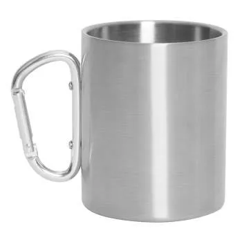 Insulated Stainless Steel Portable Camping Mug With Carabiner Handle – 15 oz