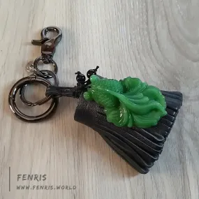 Jade Fish Key Chain Black Leather Tassel Obsidian Bag Charm