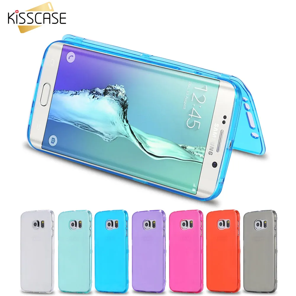 KISSCASE Soft TPU Flip Case For Samsung Galaxy S7 Edge S6 S7 Fashion Flip Silicone Clear Case  Full Body Transparent Cover case