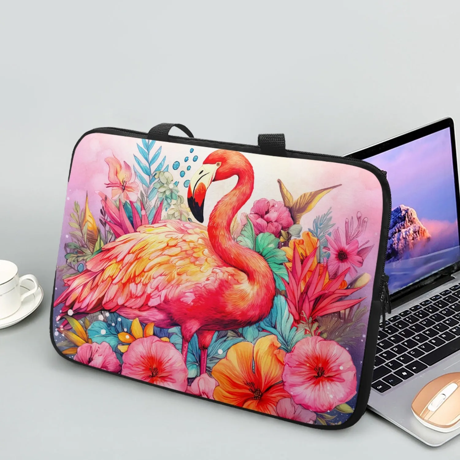 Laptop Sleeve with handles - Flamingo