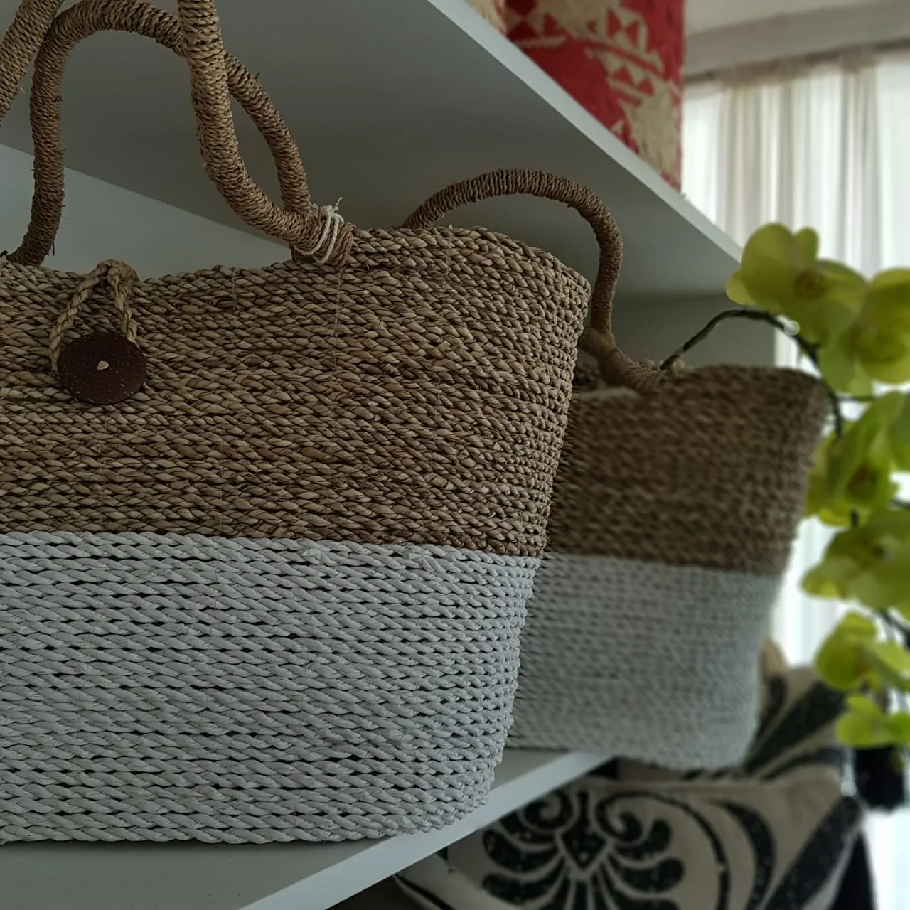 Large Two Tone Raffia Beach & Outdoor Tote Bag