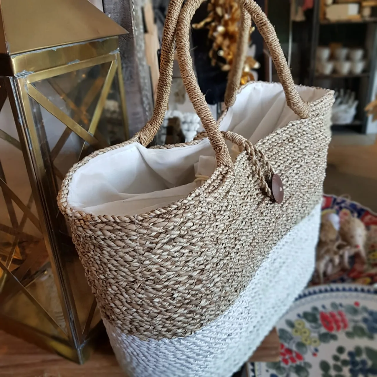 Large Two Tone Raffia Beach & Outdoor Tote Bag