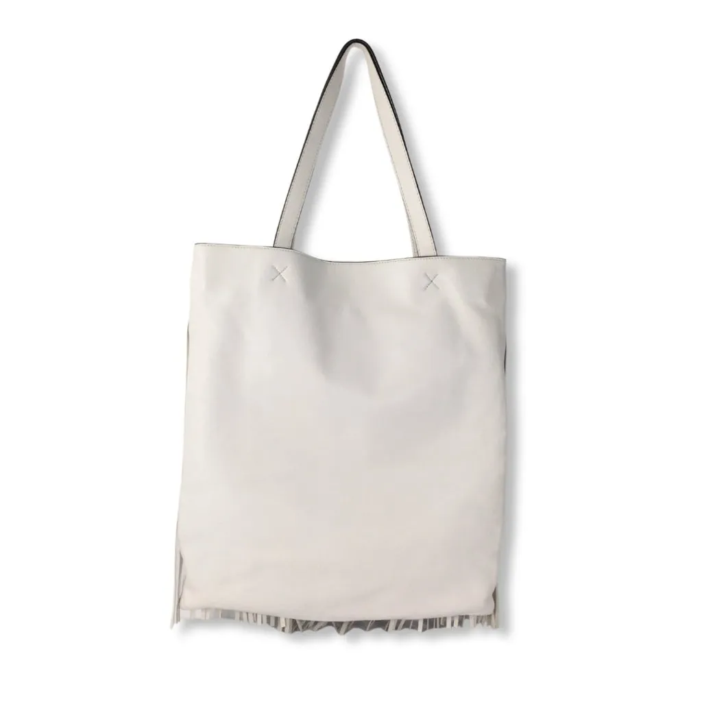 Loewe Fringe Leather Tote White Bag