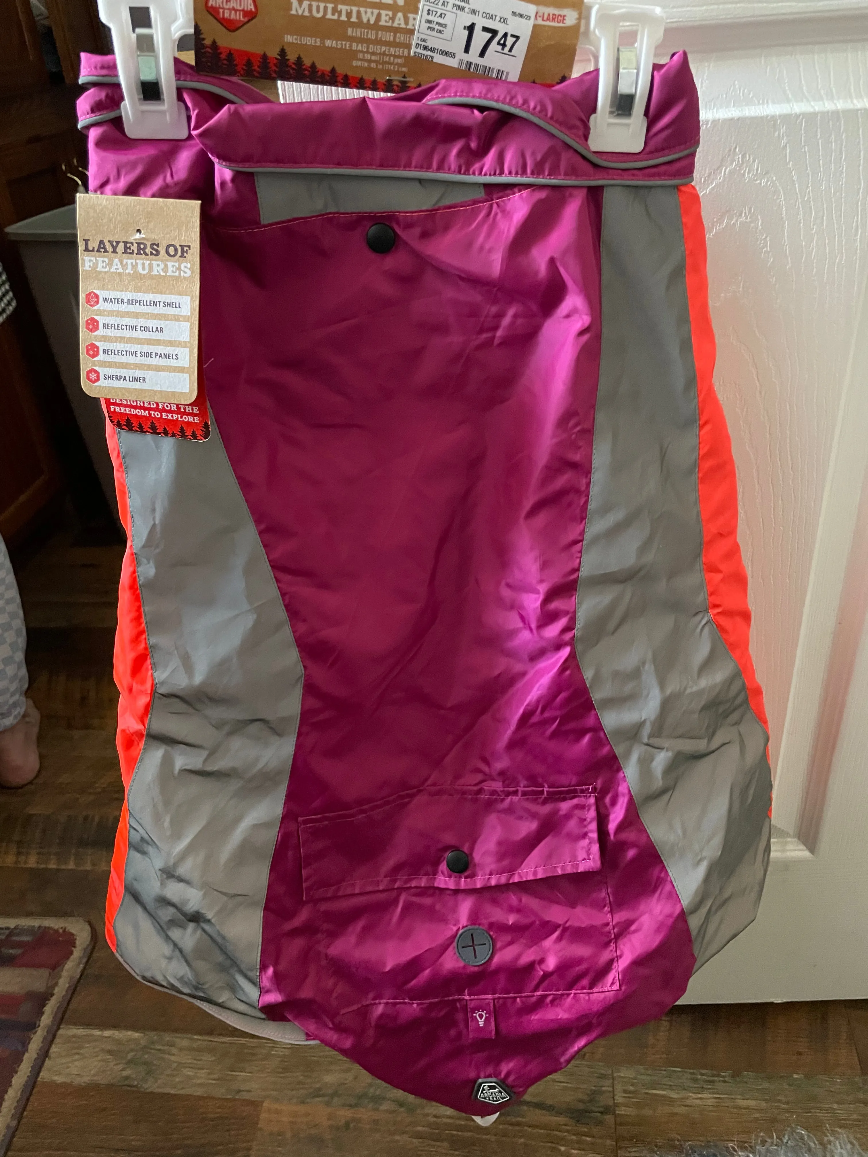 <€€ New Arcadia Trail 3 in 1 Multiwear Pink/Orange Dog Coat Sz XXL Removable Sherpa Liner NWT