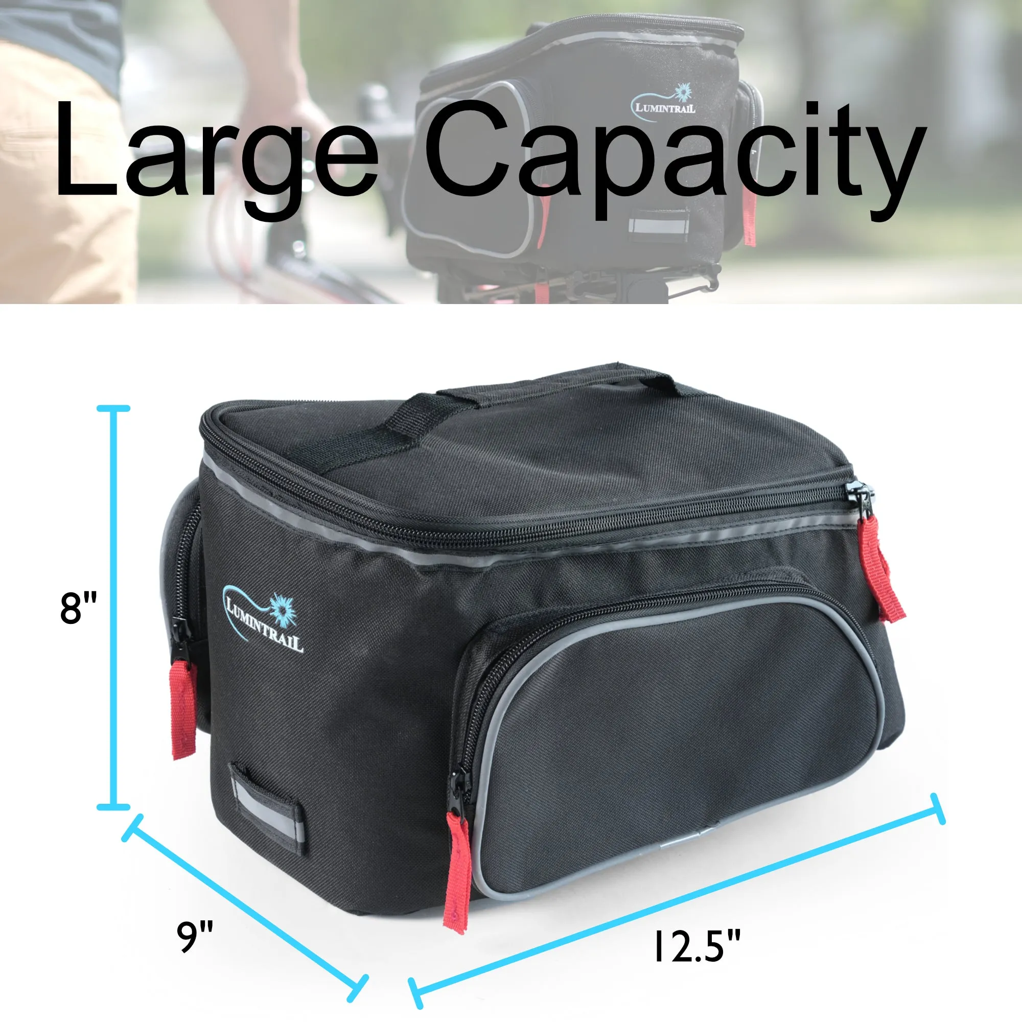 Lumintrail Bike Trunk Bag Rear Bicycle Rack Bag Pannier with Rain Cover